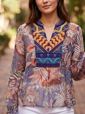 Soft Surroundings Women's Embroidered Tunic Blouse Multicolor - Size Small